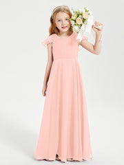 Robe de Demoiselle d'Honneur Junior en Mousseline Délicate Corail