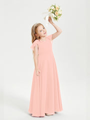 Robe de Demoiselle d'Honneur Junior en Mousseline Délicate Corail
