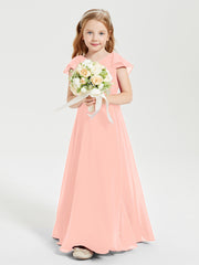 Robe de Demoiselle d'Honneur Junior en Mousseline Délicate Corail