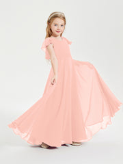 Robe de Demoiselle d'Honneur Junior en Mousseline Délicate Corail