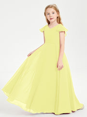 Robe de Demoiselle d'Honneur Junior en Mousseline Délicate Jonquille