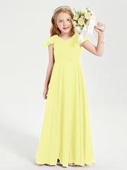 Robe de Demoiselle d'Honneur Junior en Mousseline Délicate Jonquille
