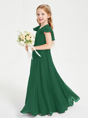 Robe de Demoiselle d'Honneur Junior en Mousseline Délicate Vert Foncé