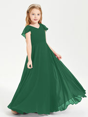 Robe de Demoiselle d'Honneur Junior en Mousseline Délicate Vert Foncé