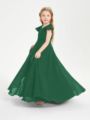 Robe de Demoiselle d'Honneur Junior en Mousseline Délicate Vert Foncé