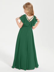 Robe de Demoiselle d'Honneur Junior en Mousseline Délicate Vert Foncé