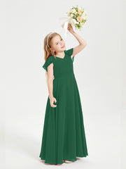 Robe de Demoiselle d'Honneur Junior en Mousseline Délicate Vert Foncé