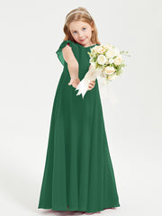 Robe de Demoiselle d'Honneur Junior en Mousseline Délicate Vert Foncé