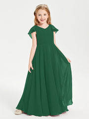 Robe de Demoiselle d'Honneur Junior en Mousseline Délicate Vert Foncé