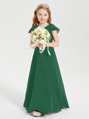 Robe de Demoiselle d'Honneur Junior en Mousseline Délicate Vert Foncé