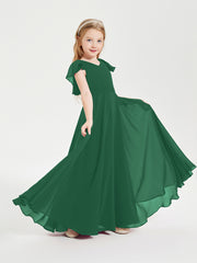 Robe de Demoiselle d'Honneur Junior en Mousseline Délicate Vert Foncé