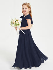 Robe de Demoiselle d'Honneur Junior en Mousseline Délicate Bleu Marine