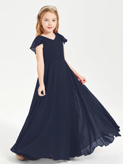 Robe de Demoiselle d'Honneur Junior en Mousseline Délicate Bleu Marine