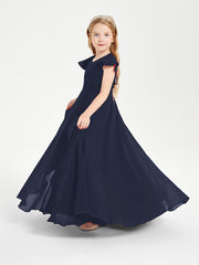 Robe de Demoiselle d'Honneur Junior en Mousseline Délicate Bleu Marine