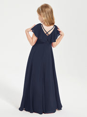 Robe de Demoiselle d'Honneur Junior en Mousseline Délicate Bleu Marine