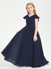 Robe de Demoiselle d'Honneur Junior en Mousseline Délicate Bleu Marine