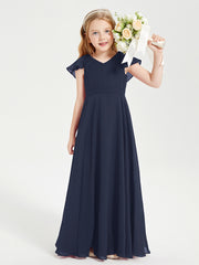 Robe de Demoiselle d'Honneur Junior en Mousseline Délicate Bleu Marine