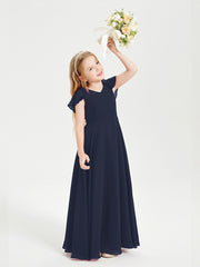 Robe de Demoiselle d'Honneur Junior en Mousseline Délicate Bleu Marine