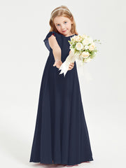 Robe de Demoiselle d'Honneur Junior en Mousseline Délicate Bleu Marine