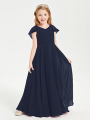 Robe de Demoiselle d'Honneur Junior en Mousseline Délicate Bleu Marine