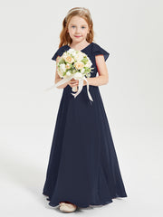 Robe de Demoiselle d'Honneur Junior en Mousseline Délicate Bleu Marine