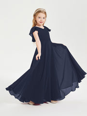Robe de Demoiselle d'Honneur Junior en Mousseline Délicate Bleu Marine