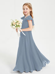 Robe de Demoiselle d'Honneur Junior en Mousseline Délicate Bleu Poudré