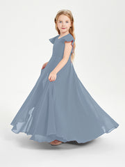 Robe de Demoiselle d'Honneur Junior en Mousseline Délicate Bleu Poudré