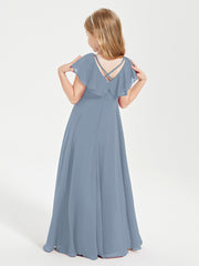 Robe de Demoiselle d'Honneur Junior en Mousseline Délicate Bleu Poudré