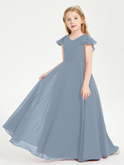 Robe de Demoiselle d'Honneur Junior en Mousseline Délicate Bleu Poudré