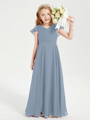 Robe de Demoiselle d'Honneur Junior en Mousseline Délicate Bleu Poudré
