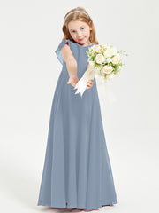 Robe de Demoiselle d'Honneur Junior en Mousseline Délicate Bleu Poudré