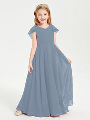 Robe de Demoiselle d'Honneur Junior en Mousseline Délicate Bleu Poudré