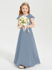 Robe de Demoiselle d'Honneur Junior en Mousseline Délicate Bleu Poudré