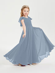 Robe de Demoiselle d'Honneur Junior en Mousseline Délicate Bleu Poudré