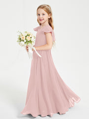 Robe de Demoiselle d'Honneur Junior en Mousseline Délicate Rose Poudré