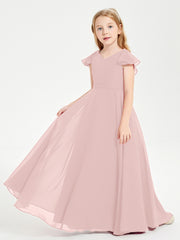 Robe de Demoiselle d'Honneur Junior en Mousseline Délicate Rose Poudré