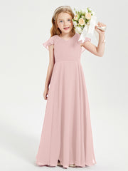 Robe de Demoiselle d'Honneur Junior en Mousseline Délicate Rose Poudré