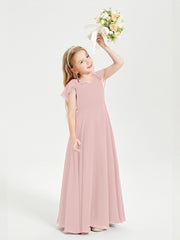 Robe de Demoiselle d'Honneur Junior en Mousseline Délicate Rose Poudré
