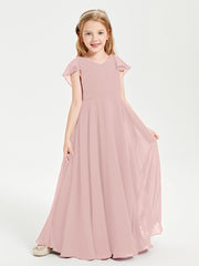 Robe de Demoiselle d'Honneur Junior en Mousseline Délicate Rose Poudré