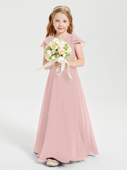Robe de Demoiselle d'Honneur Junior en Mousseline Délicate Rose Poudré