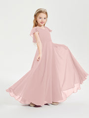 Robe de Demoiselle d'Honneur Junior en Mousseline Délicate Rose Poudré