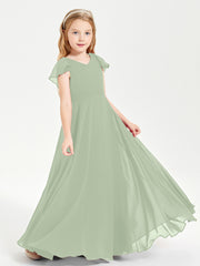 Robe de Demoiselle d'Honneur Junior en Mousseline Délicate Sauge Poudrée