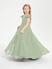 Robe de Demoiselle d'Honneur Junior en Mousseline Délicate Sauge Poudrée