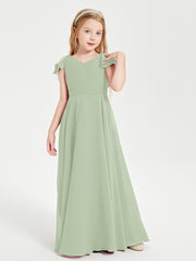 Robe de Demoiselle d'Honneur Junior en Mousseline Délicate Sauge Poudrée