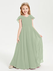 Robe de Demoiselle d'Honneur Junior en Mousseline Délicate Sauge Poudrée