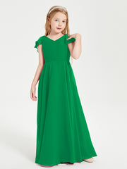 Robe de Demoiselle d'Honneur Junior en Mousseline Délicate Emeraude