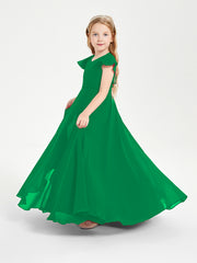 Robe de Demoiselle d'Honneur Junior en Mousseline Délicate Emeraude