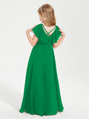 Robe de Demoiselle d'Honneur Junior en Mousseline Délicate Emeraude