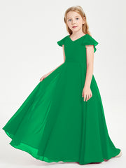 Robe de Demoiselle d'Honneur Junior en Mousseline Délicate Emeraude